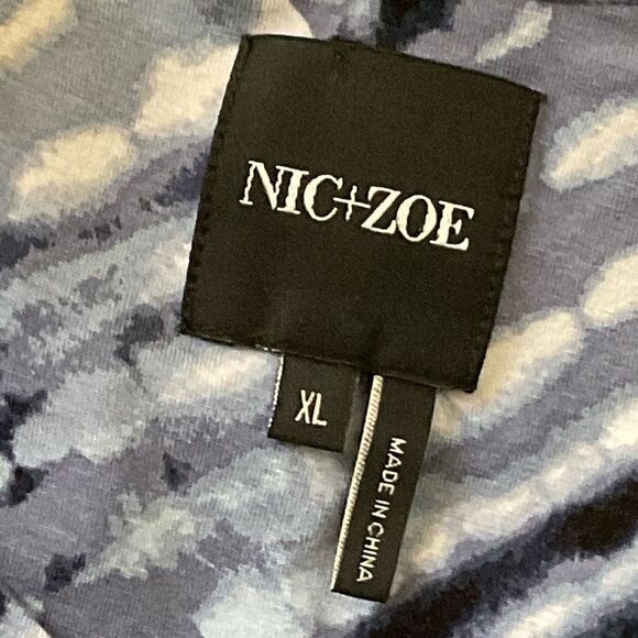 NIC+ZOE Cross Over Twist Dress, Blue & White Tie-dye Effect Print, Size XL - Picture 4 of 9